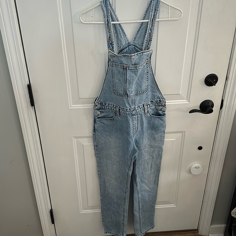 Girls straight leg denim overalls